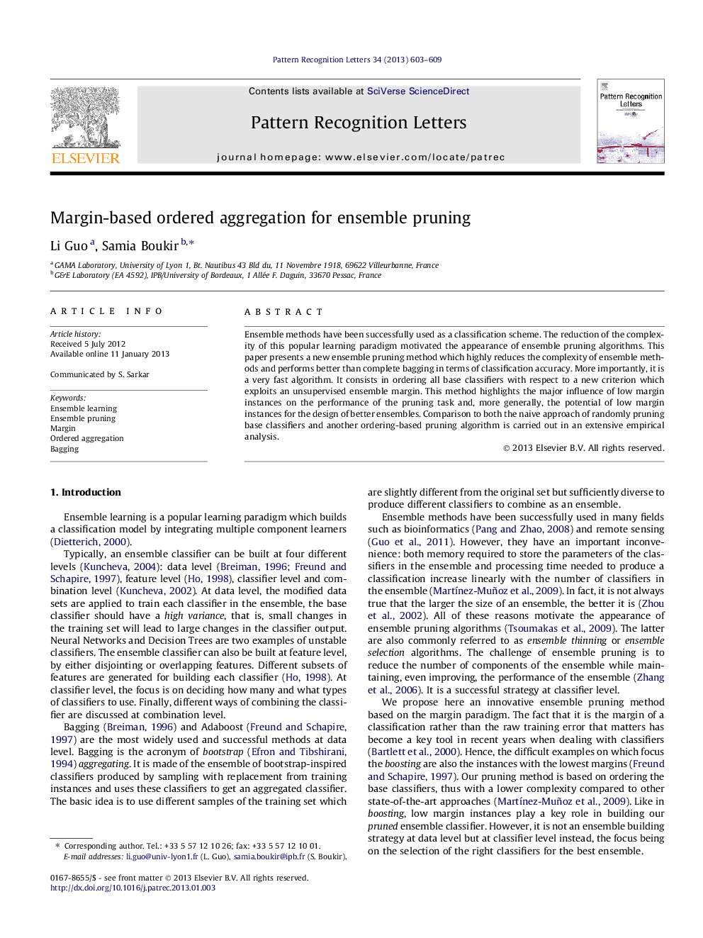 Margin-based ordered aggregation for ensemble pruning