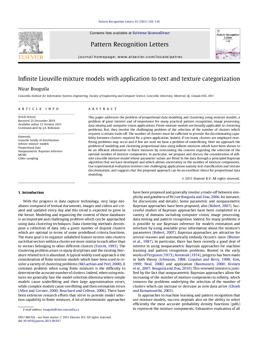 Infinite Liouville mixture models with application to text and texture categorization