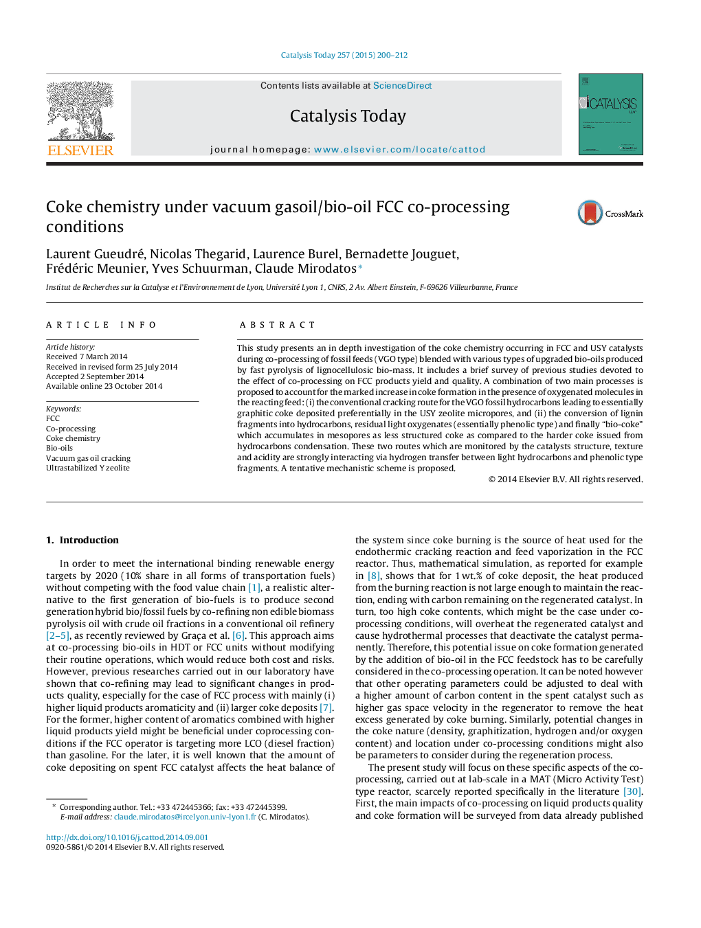 Coke chemistry under vacuum gasoil/bio-oil FCC co-processing conditions