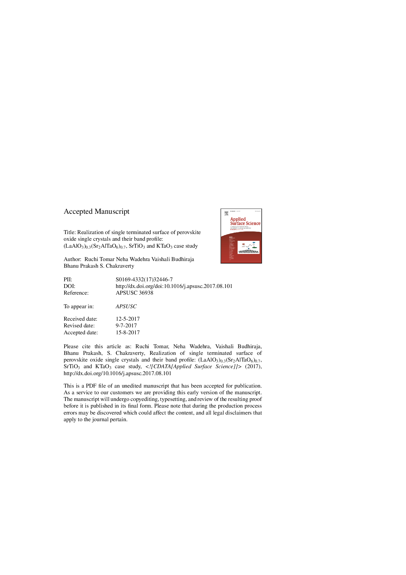 Realization of single terminated surface of perovskite oxide single crystals and their band profile: (LaAlO3)0.3(Sr2AlTaO6)0.7, SrTiO3 and KTaO3 case study