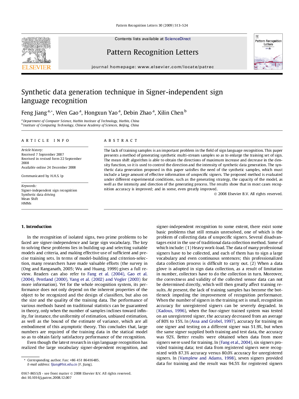 Synthetic data generation technique in Signer-independent sign language recognition