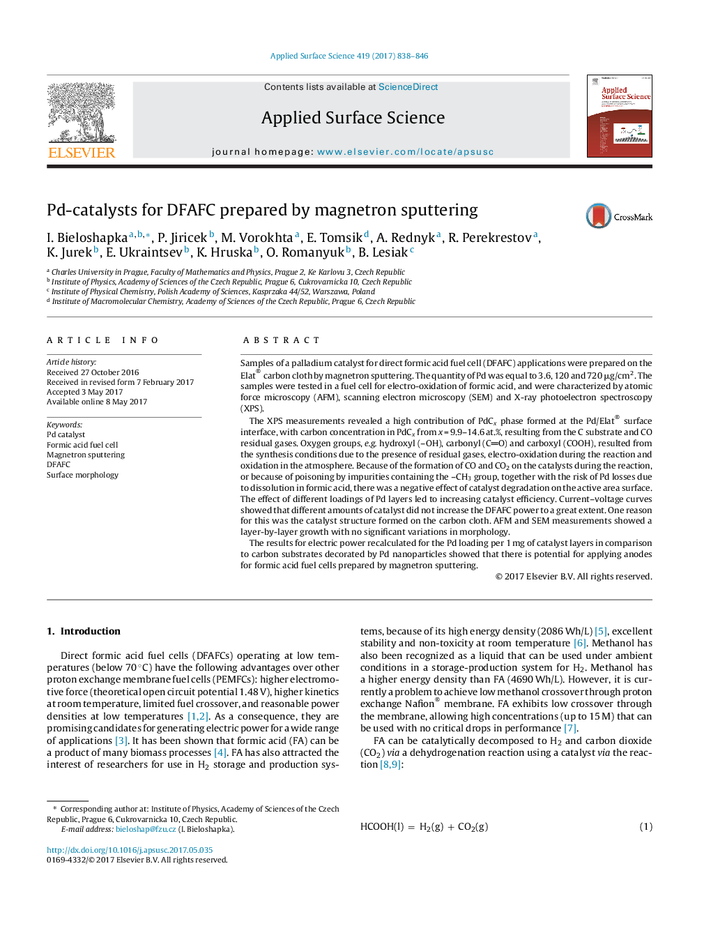 Pd-catalysts for DFAFC prepared by magnetron sputtering