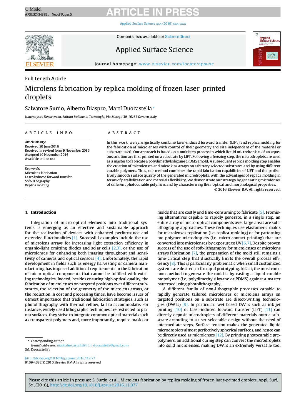 Microlens fabrication by replica molding of frozen laser-printed droplets