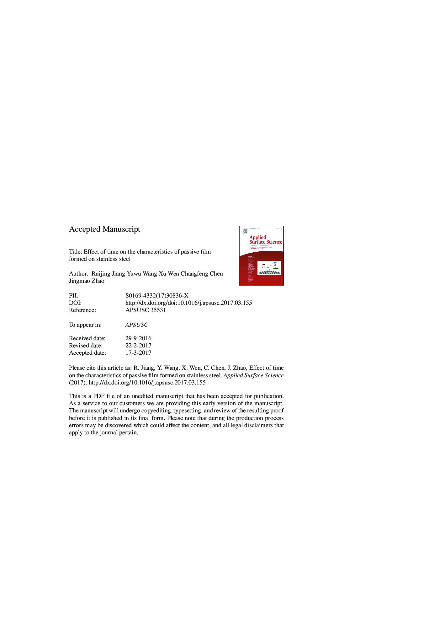 Effect of time on the characteristics of passive film formed on stainless steel