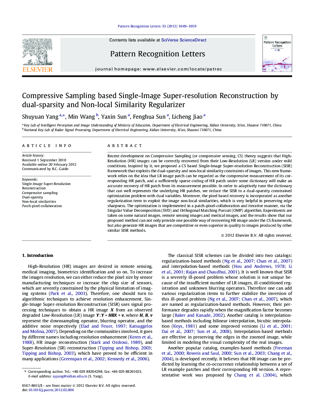 Compressive Sampling based Single-Image Super-resolution Reconstruction by dual-sparsity and Non-local Similarity Regularizer