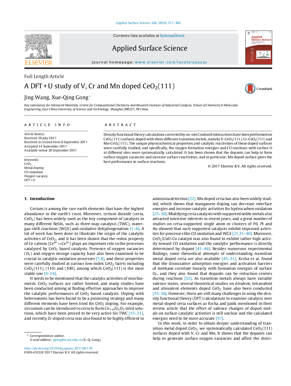 A DFTÂ +Â U study of V, Cr and Mn doped CeO2(111)