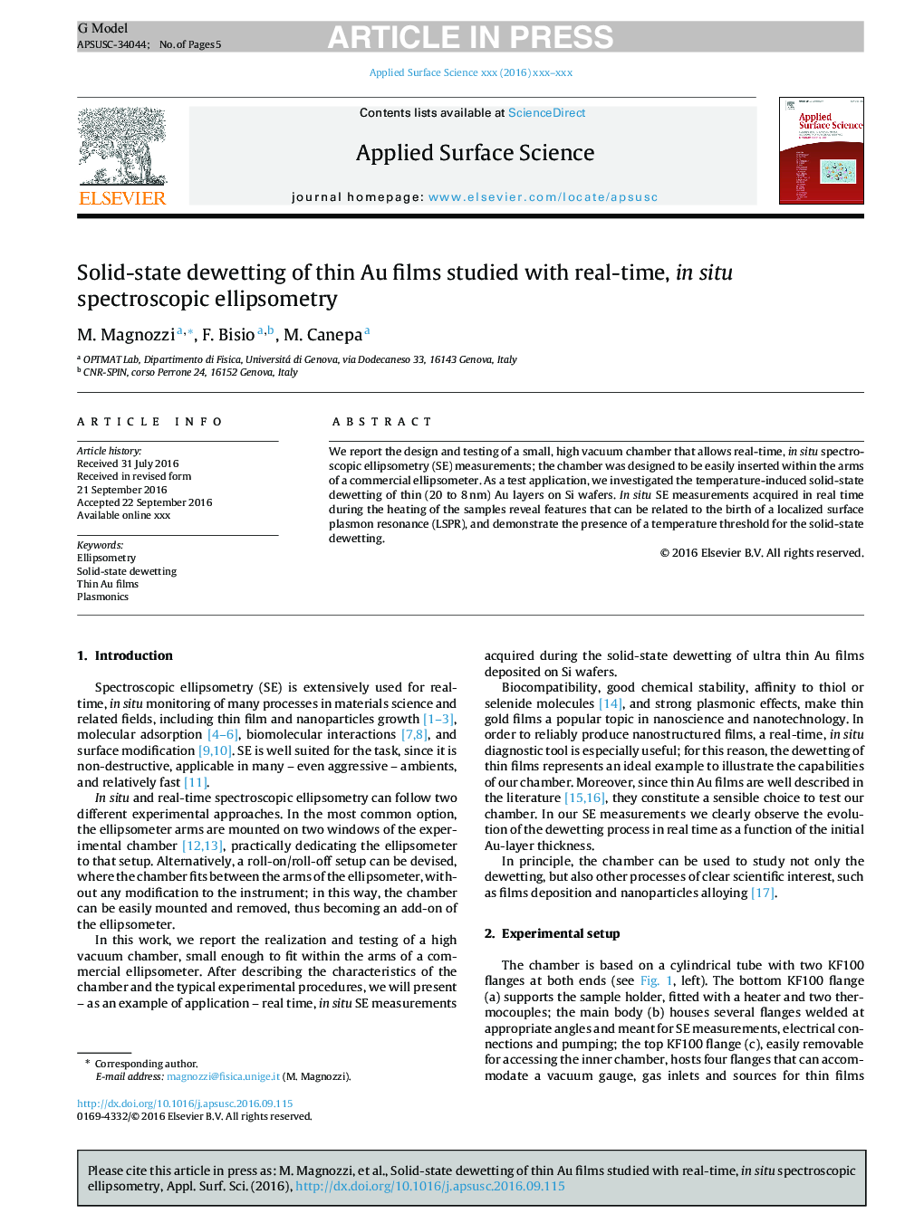 Solid-state dewetting of thin Au films studied with real-time, in situ spectroscopic ellipsometry