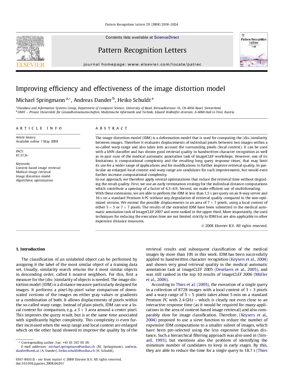 Improving efficiency and effectiveness of the image distortion model