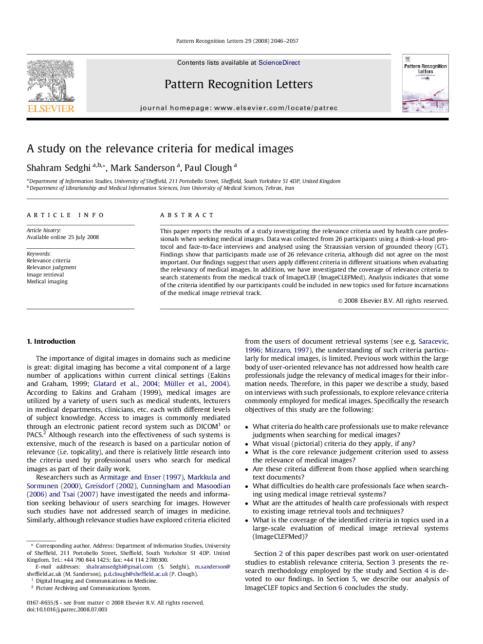 A study on the relevance criteria for medical images