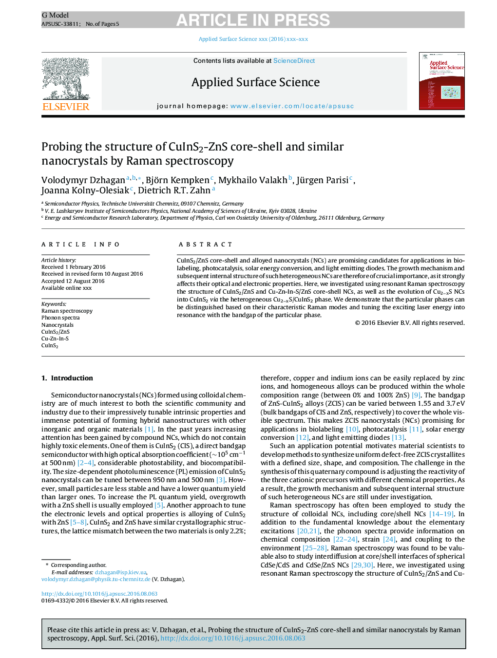 Probing the structure of CuInS2-ZnS core-shell and similar nanocrystals by Raman spectroscopy