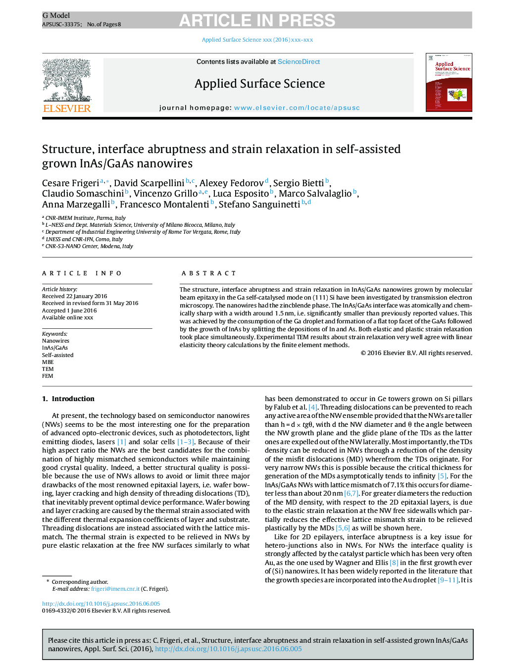 Structure, interface abruptness and strain relaxation in self-assisted grown InAs/GaAs nanowires