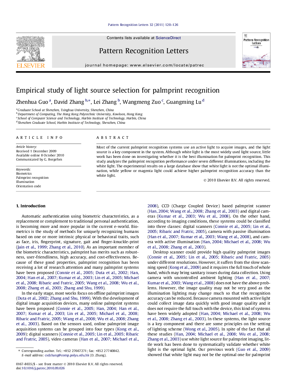 Empirical study of light source selection for palmprint recognition