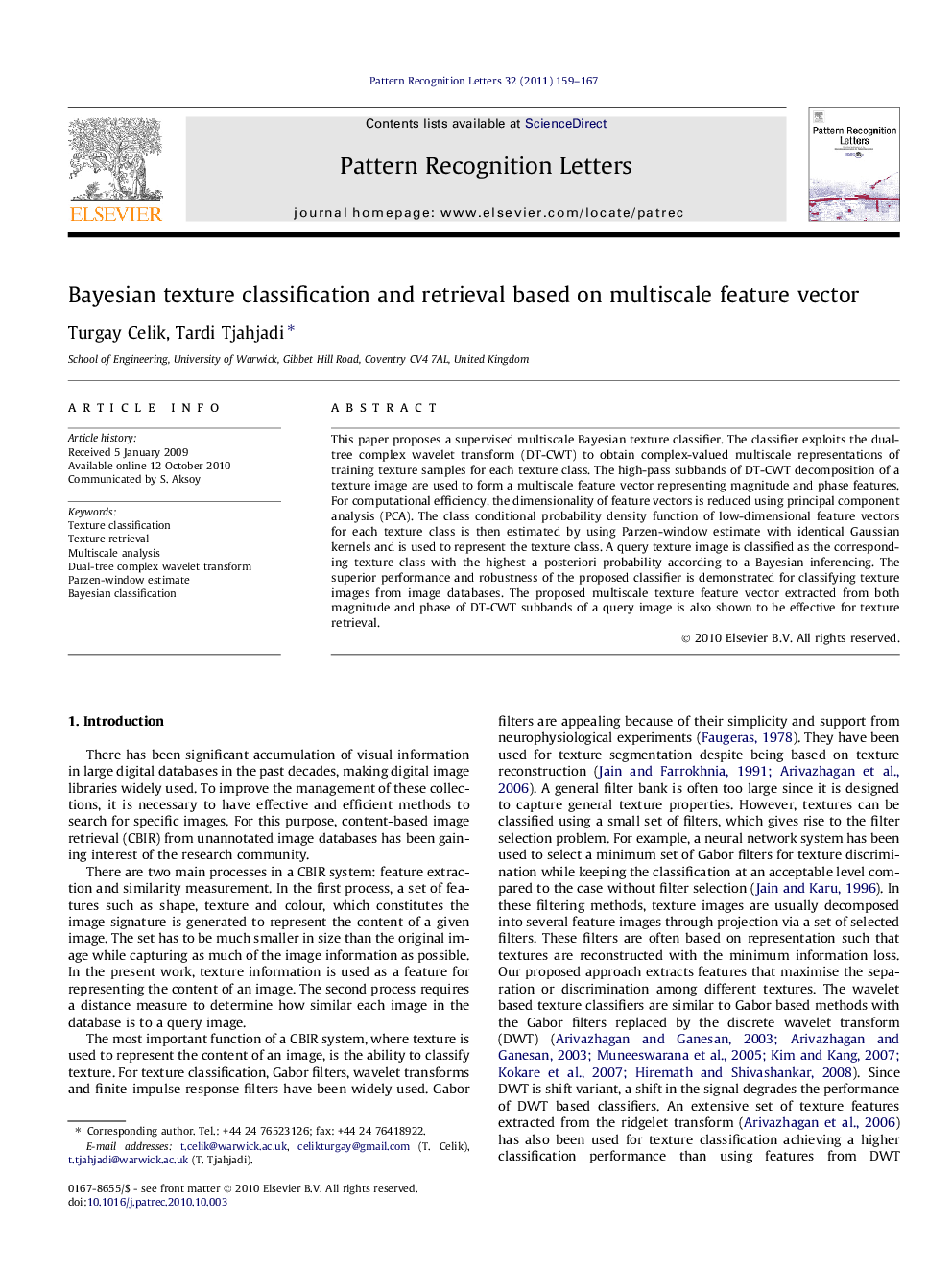 Bayesian texture classification and retrieval based on multiscale feature vector