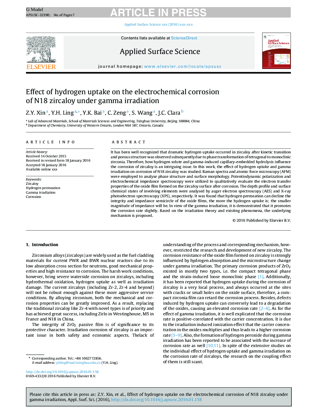 عکس صفحه اول مقاله: Effect of hydrogen uptake on the electrochemical corrosion of N18 zircaloy under gamma irradiation Effect of hydrogen uptake on the electrochemical corrosion of N18 zircaloy under gamma irradiation