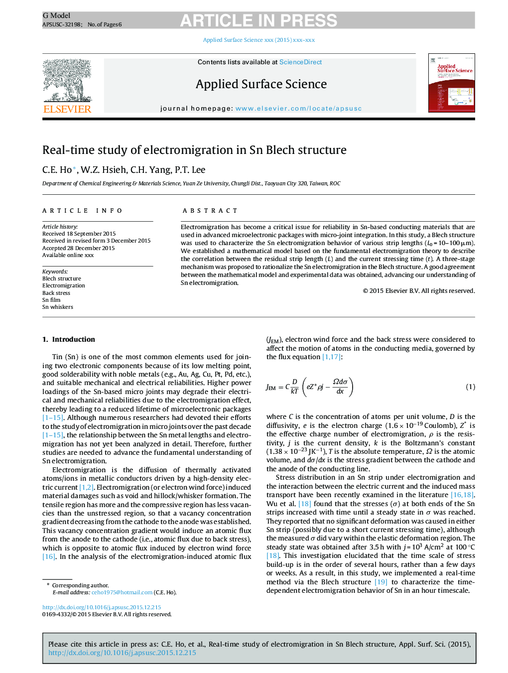 Real-time study of electromigration in Sn Blech structure