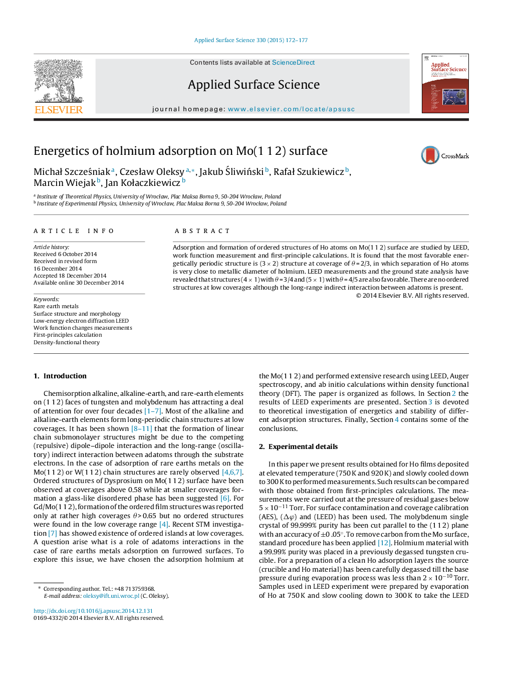 Energetics of holmium adsorption on Mo(1Â 1Â 2) surface