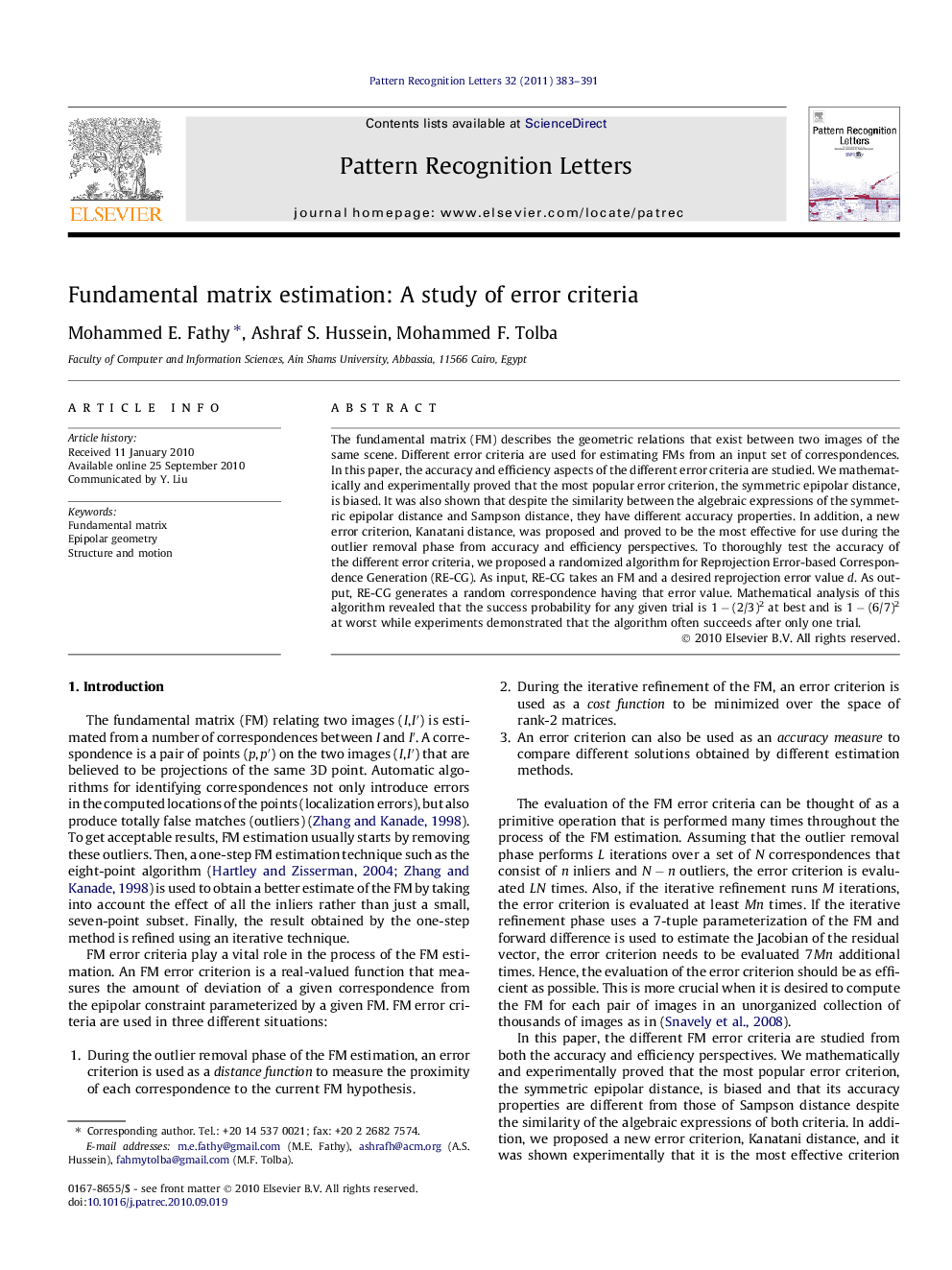 Fundamental matrix estimation: A study of error criteria