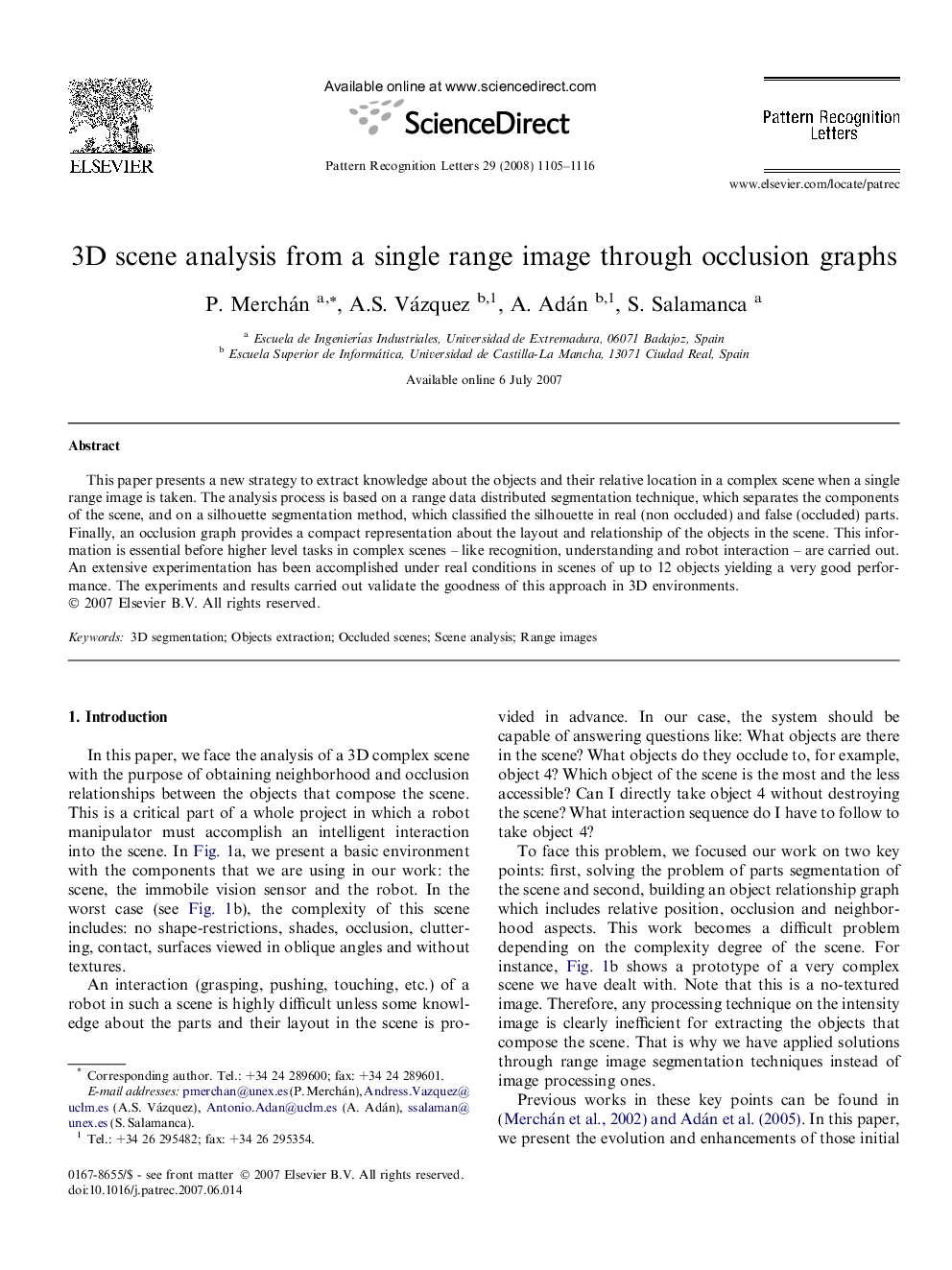 3D scene analysis from a single range image through occlusion graphs