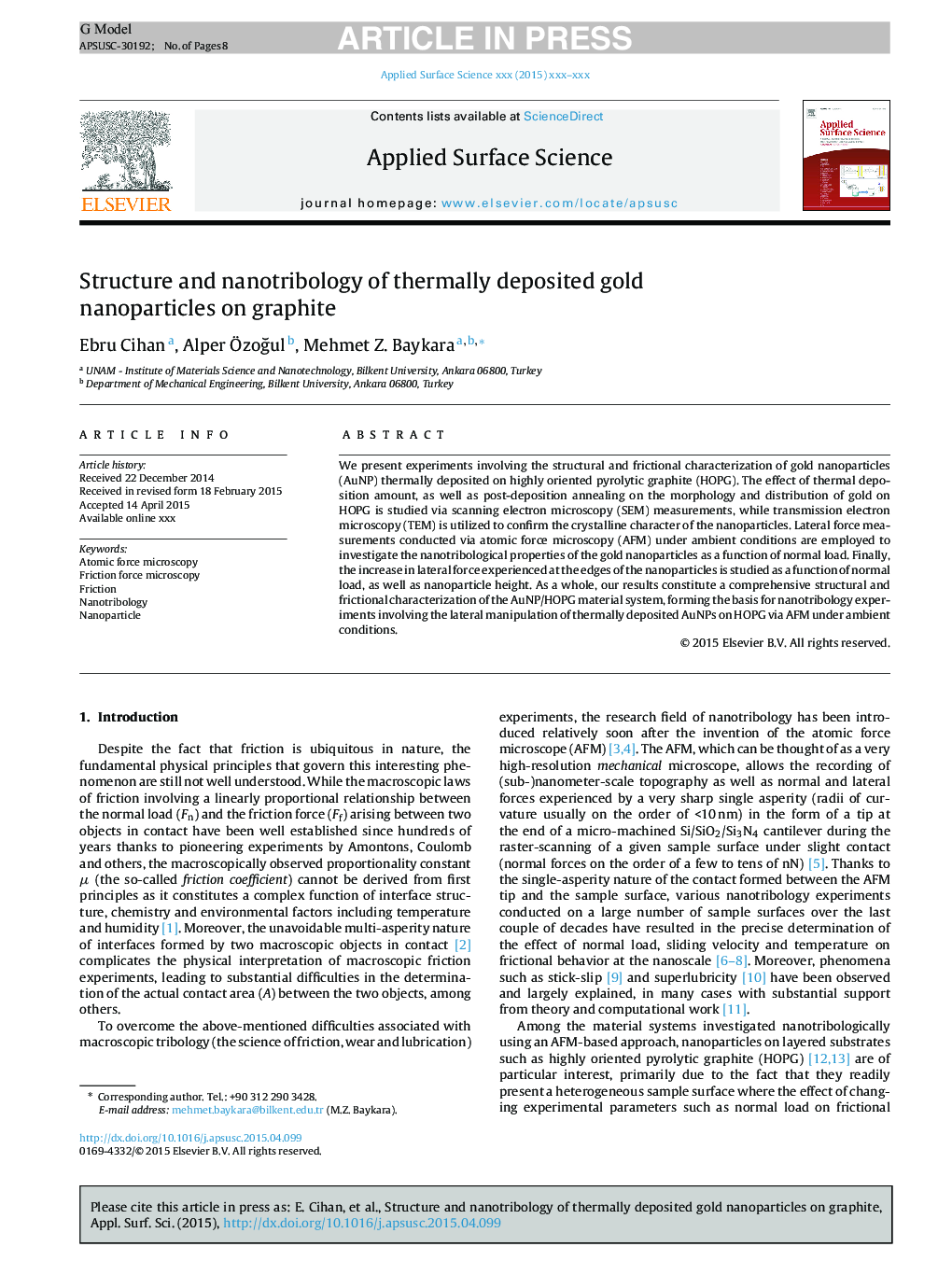 Structure and nanotribology of thermally deposited gold nanoparticles on graphite