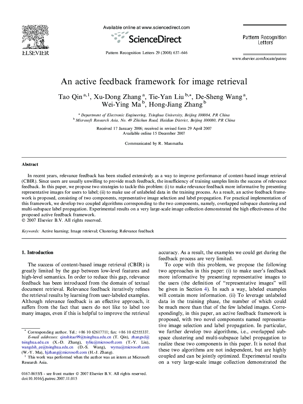 An active feedback framework for image retrieval