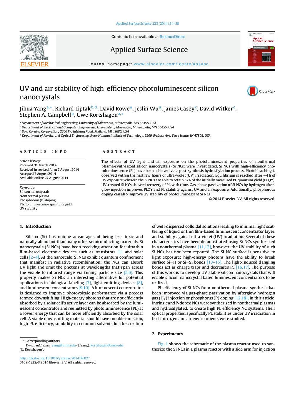 UV and air stability of high-efficiency photoluminescent silicon nanocrystals