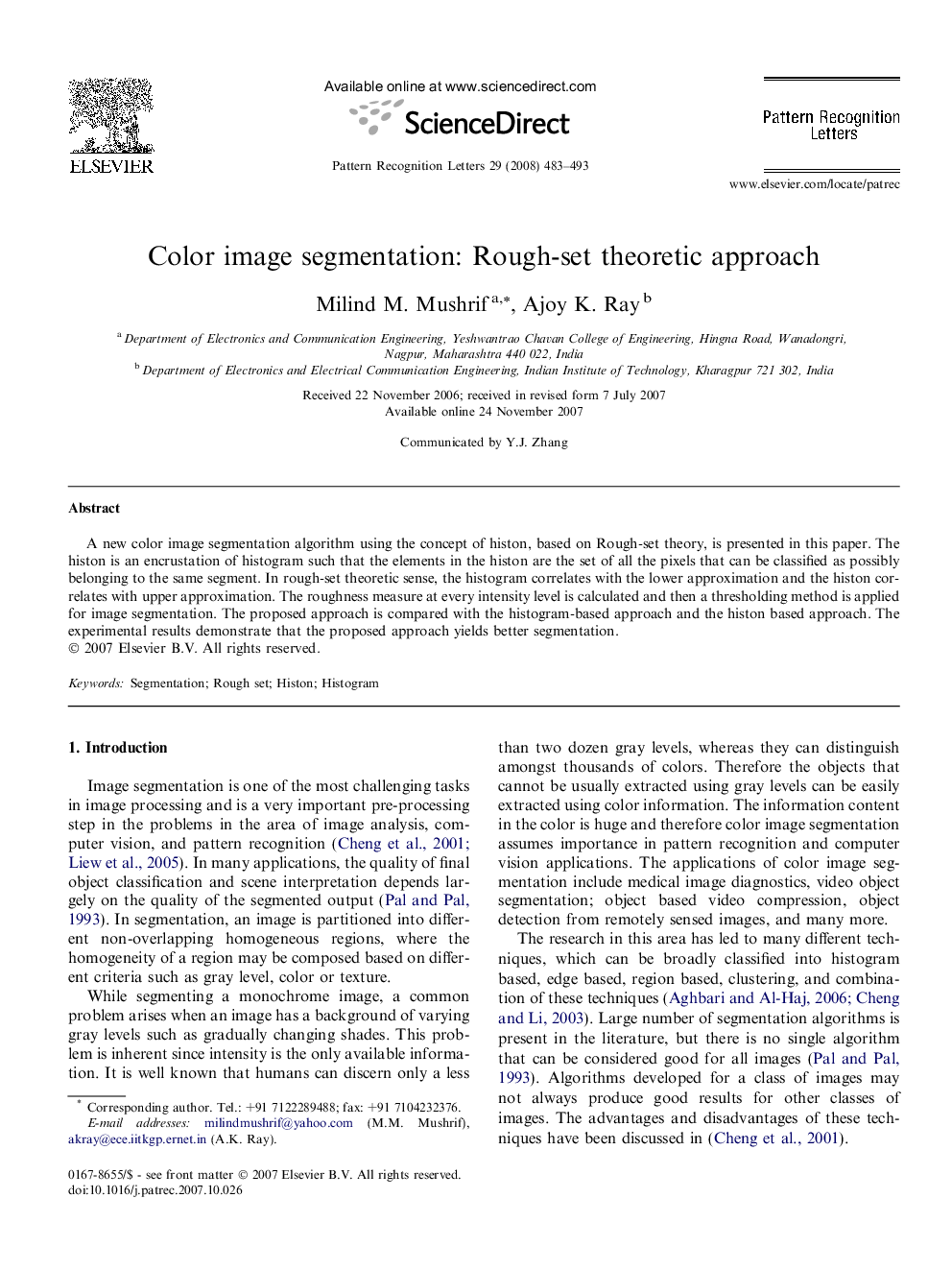 Color image segmentation: Rough-set theoretic approach