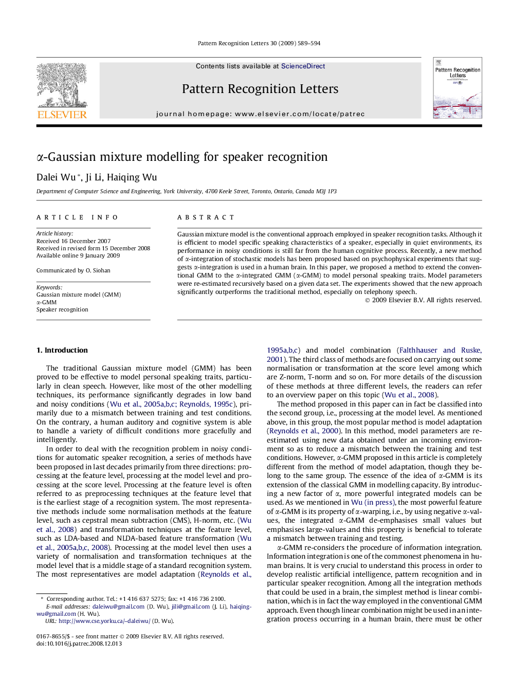 αα-Gaussian mixture modelling for speaker recognition