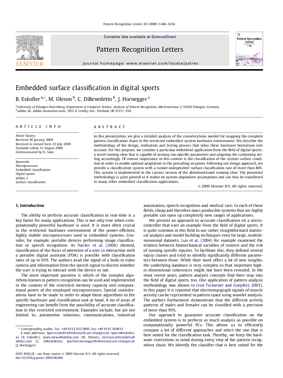 Embedded surface classification in digital sports