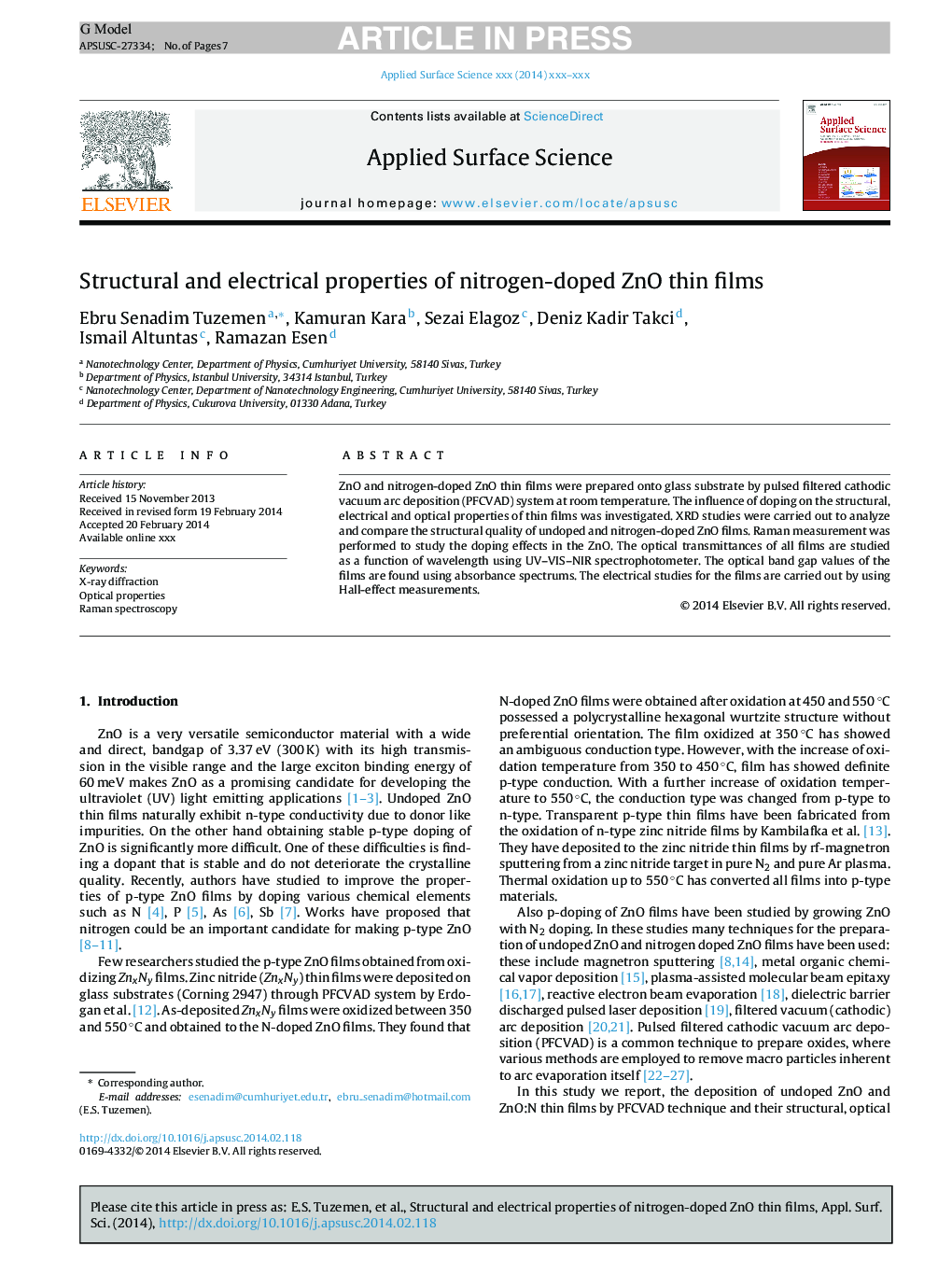 Structural and electrical properties of nitrogen-doped ZnO thin films