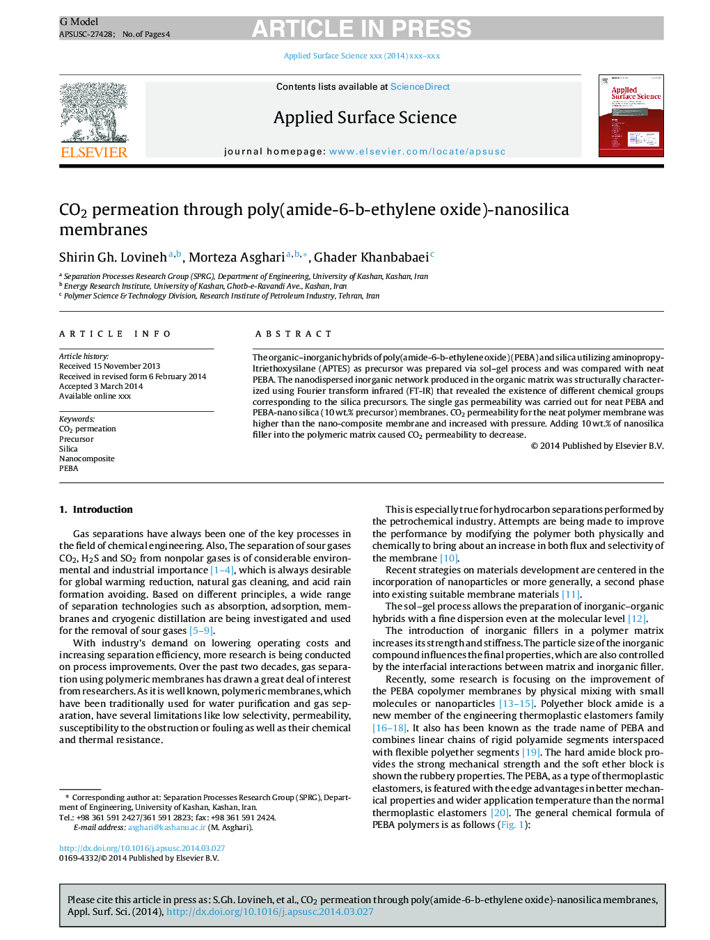 CO2 permeation through poly(amide-6-b-ethylene oxide)-nanosilica membranes