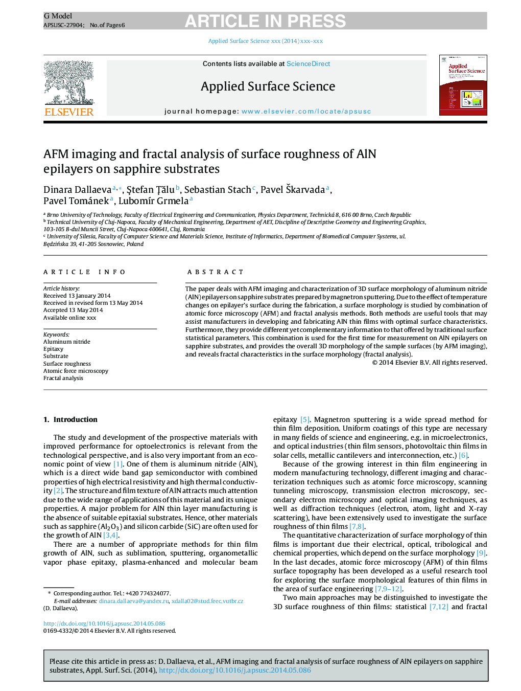 AFM imaging and fractal analysis of surface roughness of AlN epilayers on sapphire substrates