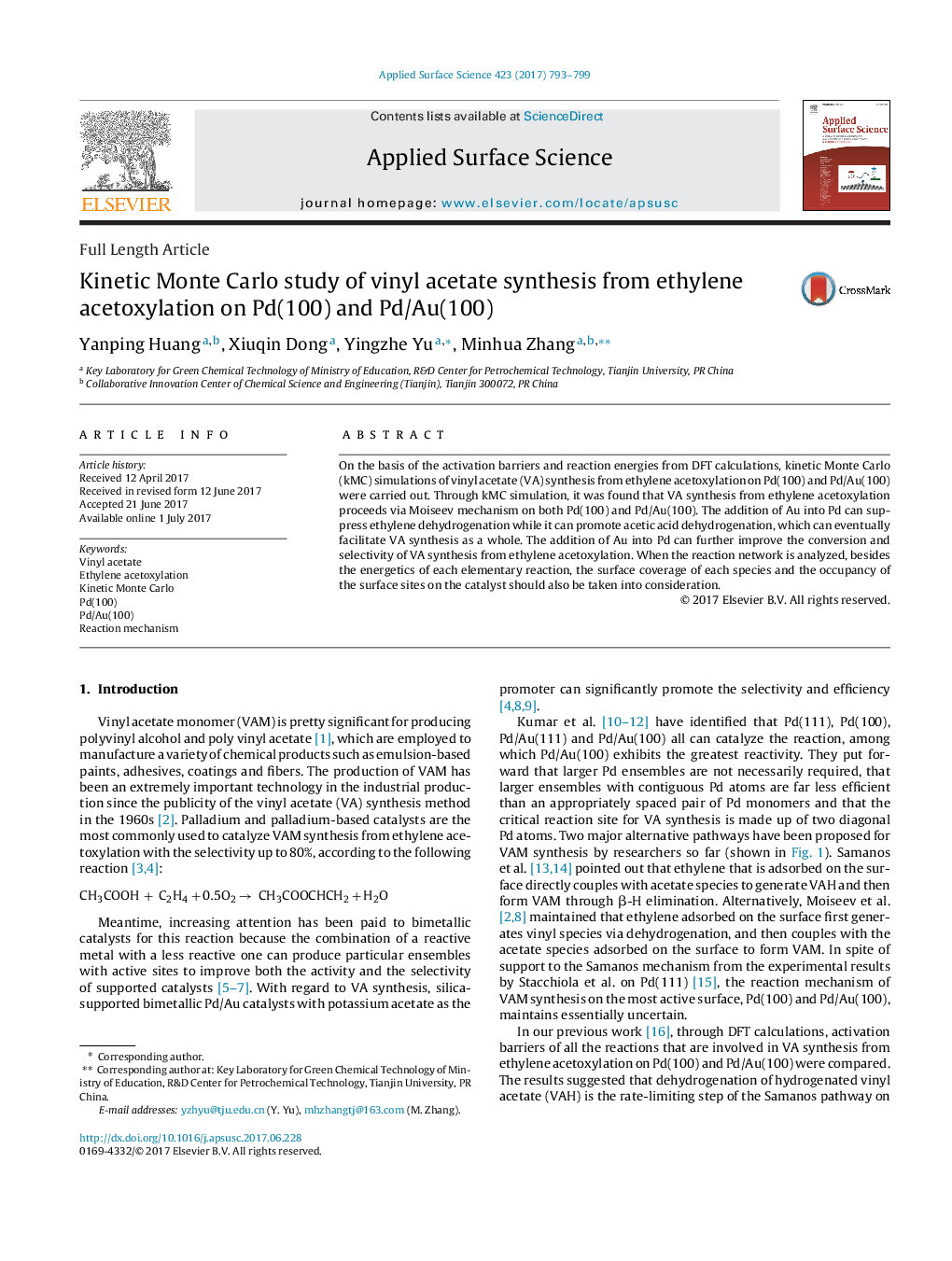 Kinetic Monte Carlo study of vinyl acetate synthesis from ethylene acetoxylation on Pd(100) and Pd/Au(100)