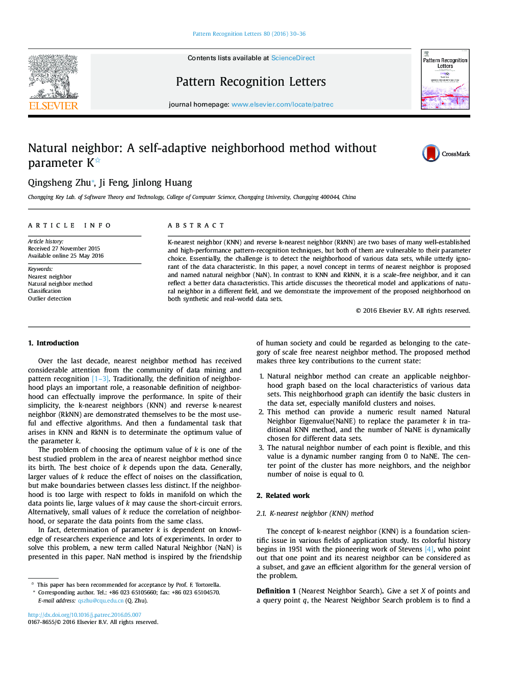 Natural neighbor: A self-adaptive neighborhood method without parameter K 