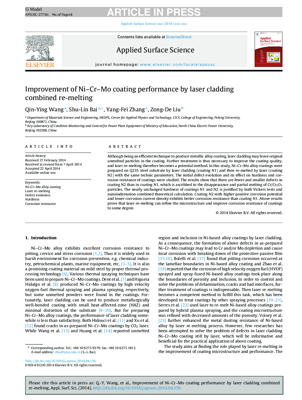 Improvement of Ni-Cr-Mo coating performance by laser cladding combined re-melting