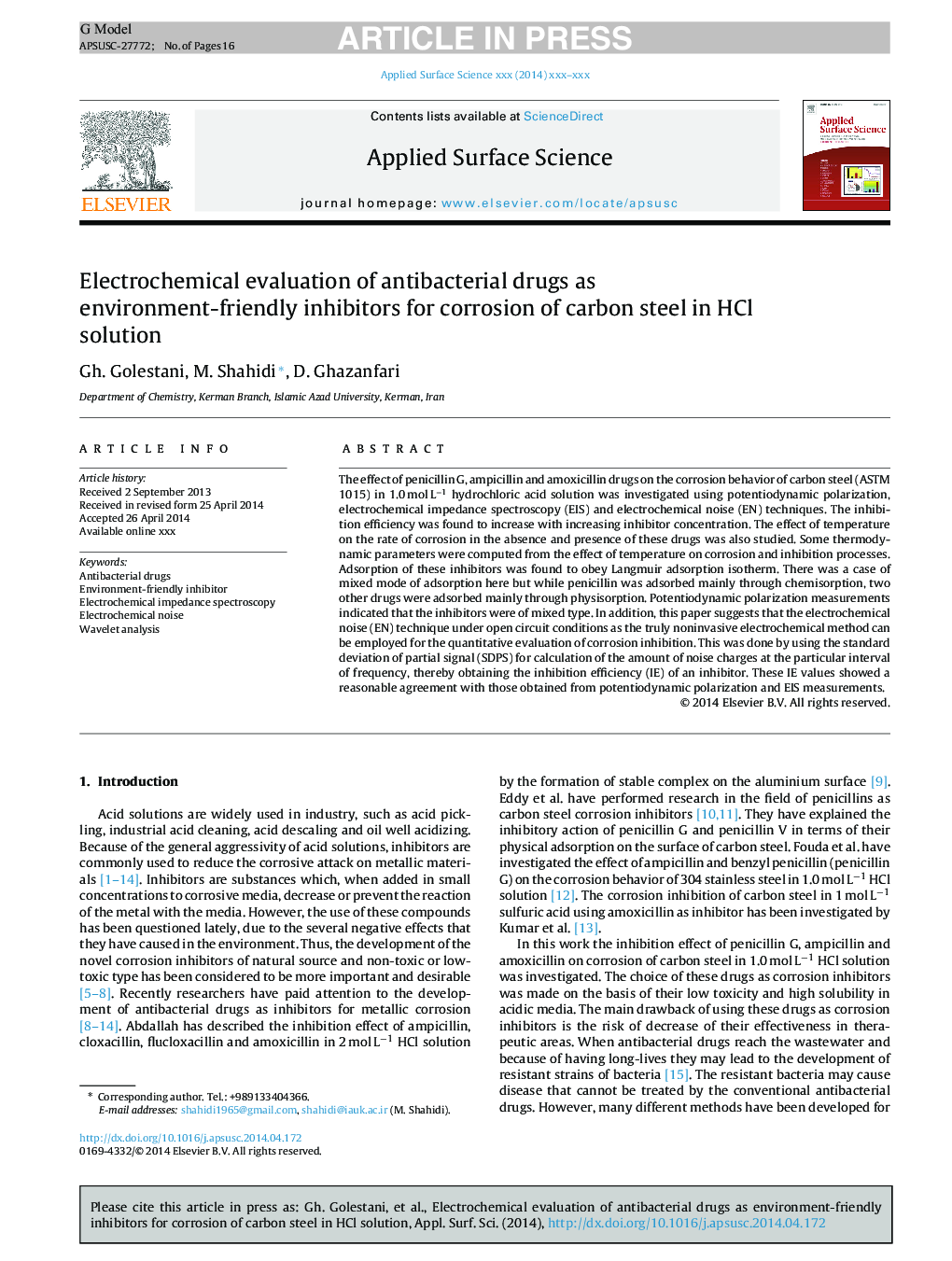 Electrochemical evaluation of antibacterial drugs as environment-friendly inhibitors for corrosion of carbon steel in HCl solution