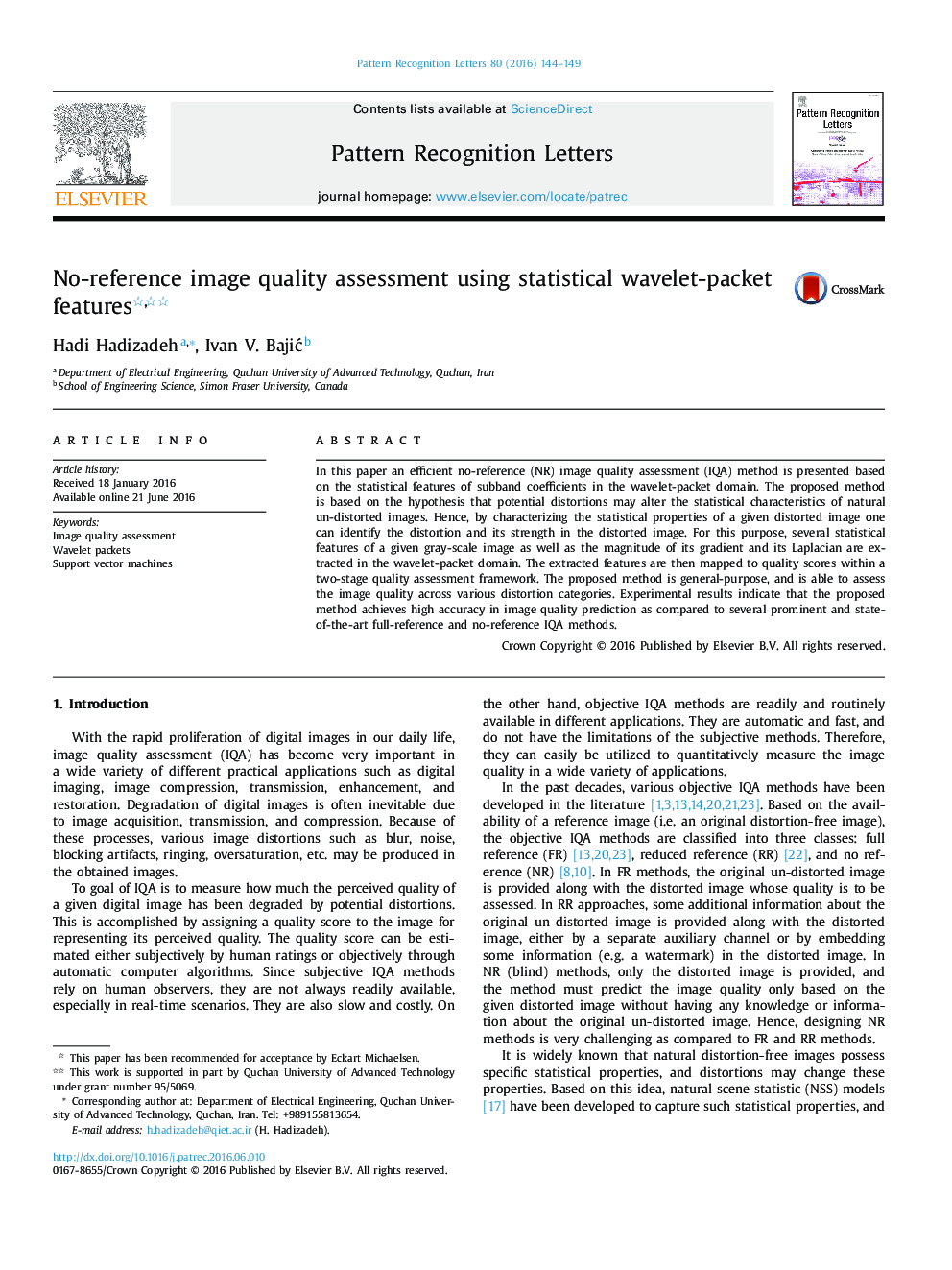 No-reference image quality assessment using statistical wavelet-packet features 