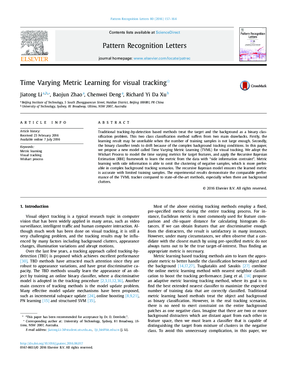 Time Varying Metric Learning for visual tracking 