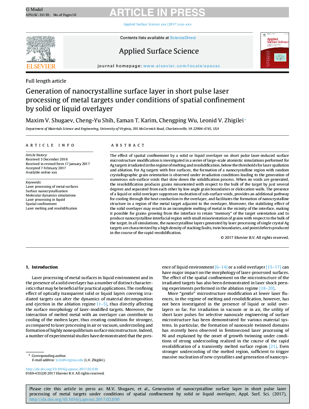 Generation of nanocrystalline surface layer in short pulse laser processing of metal targets under conditions of spatial confinement by solid or liquid overlayer