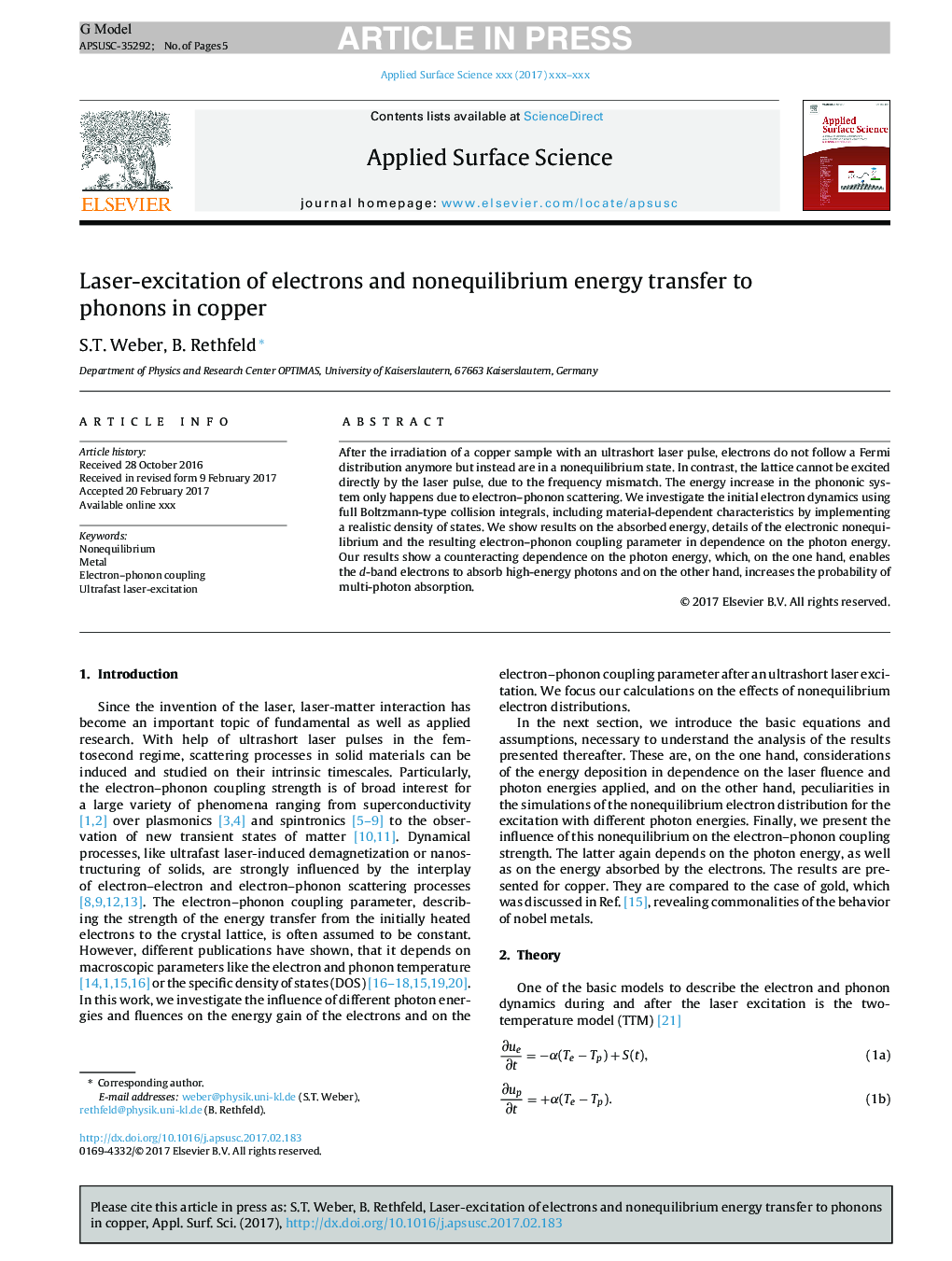 Laser-excitation of electrons and nonequilibrium energy transfer to phonons in copper