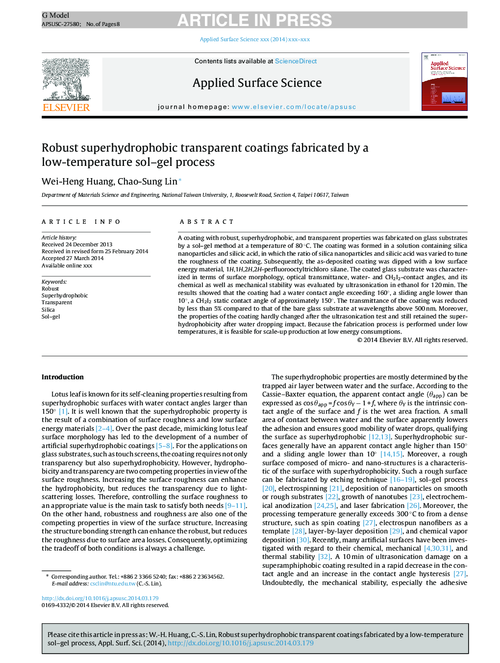 Robust superhydrophobic transparent coatings fabricated by a low-temperature sol-gel process