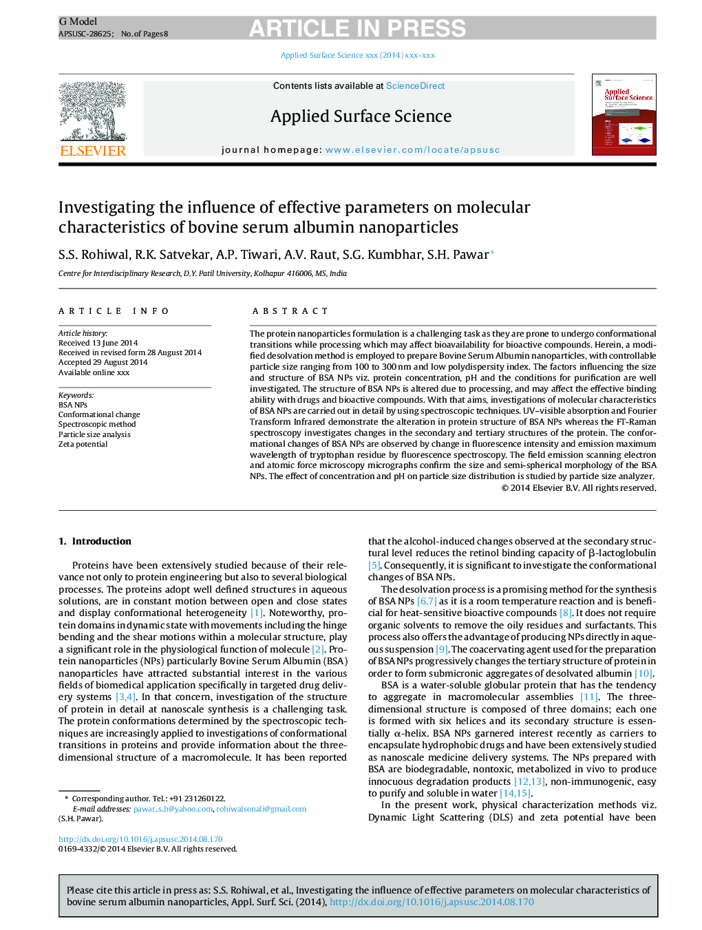 Investigating the influence of effective parameters on molecular characteristics of bovine serum albumin nanoparticles