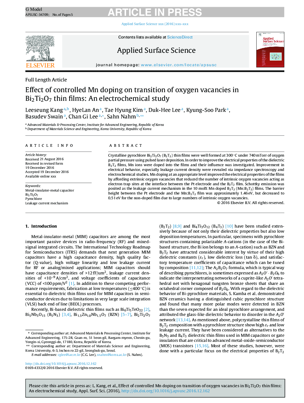 Effect of controlled Mn doping on transition of oxygen vacancies in Bi2Ti2O7 thin films: An electrochemical study