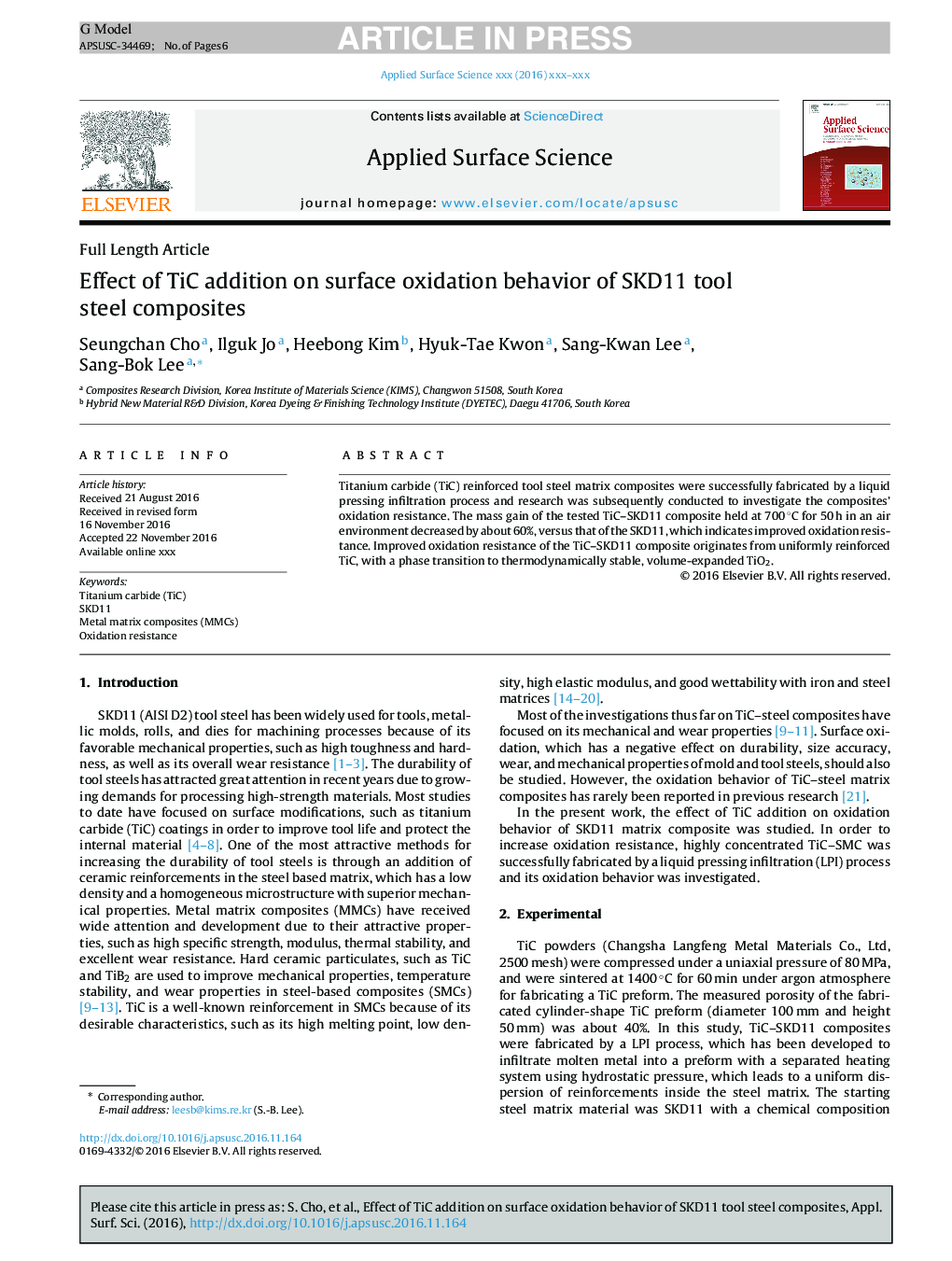 Effect of TiC addition on surface oxidation behavior of SKD11 tool steel composites