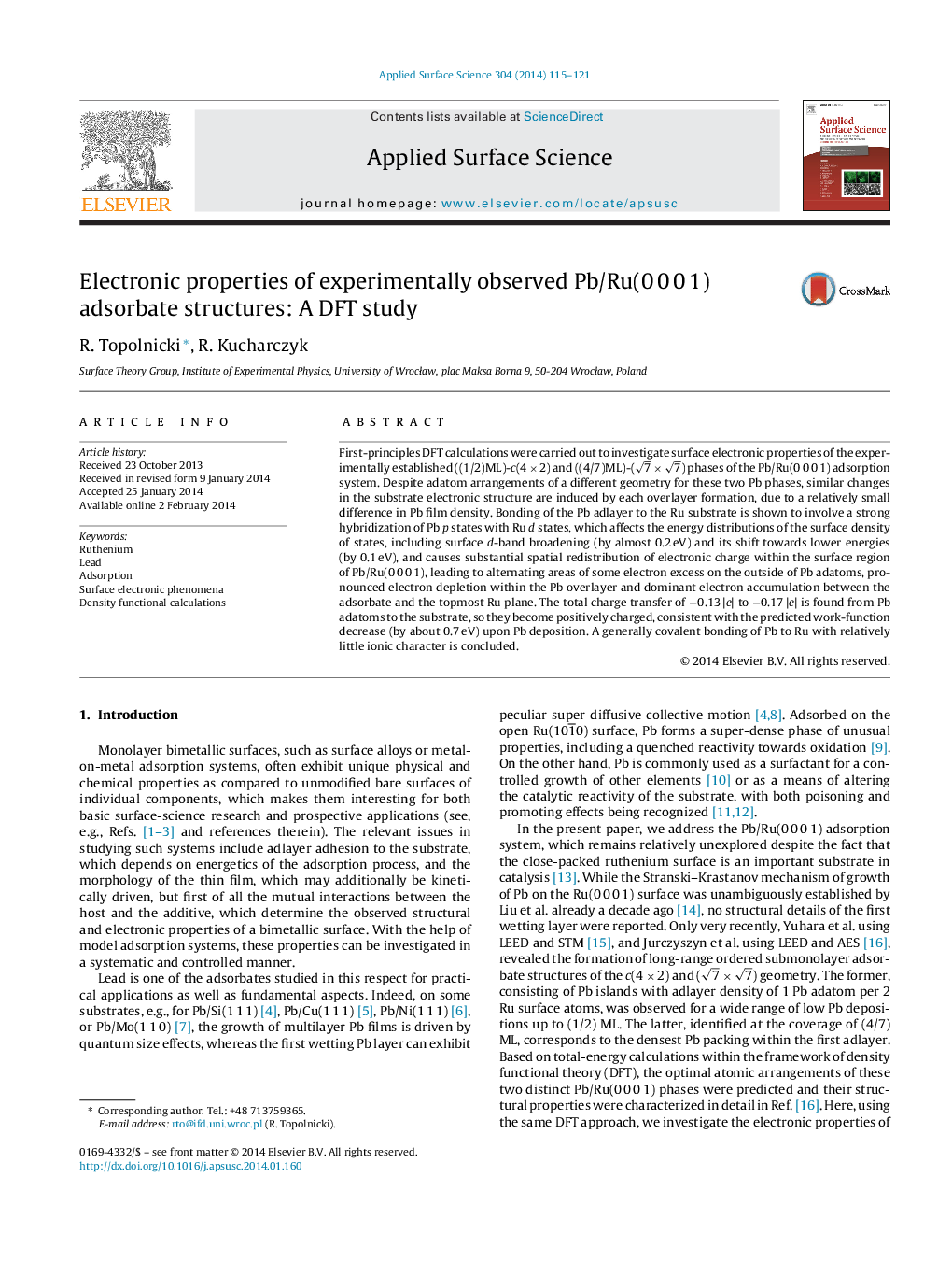 Electronic properties of experimentally observed Pb/Ru(0Â 0Â 0Â 1) adsorbate structures: A DFT study