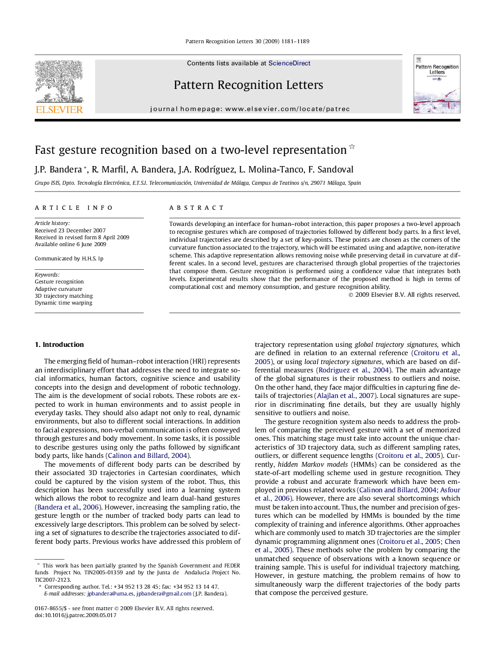 Fast gesture recognition based on a two-level representation 