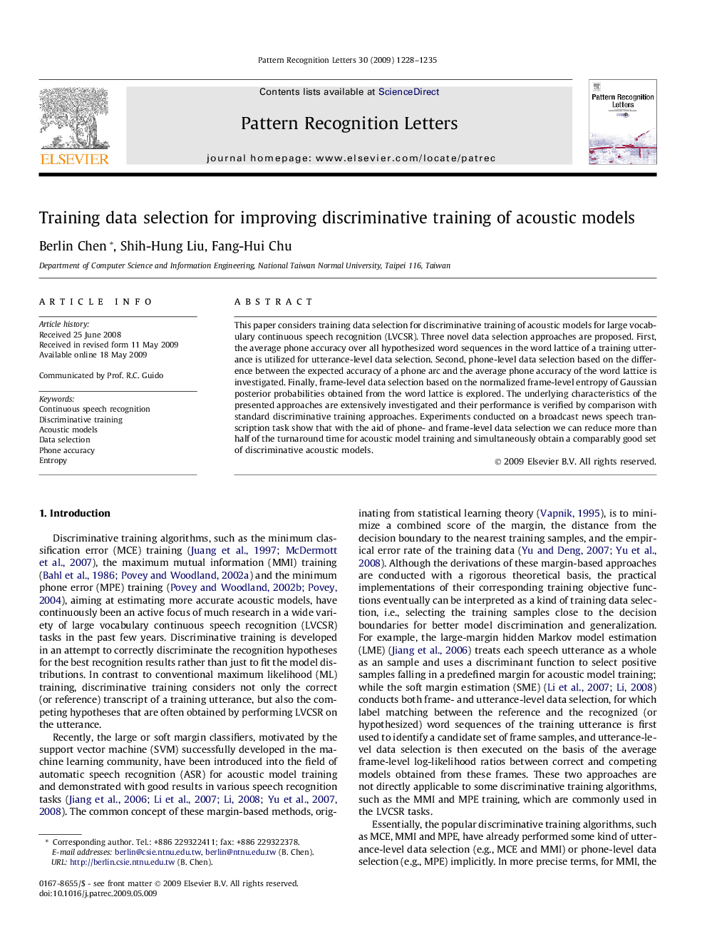 Training data selection for improving discriminative training of acoustic models