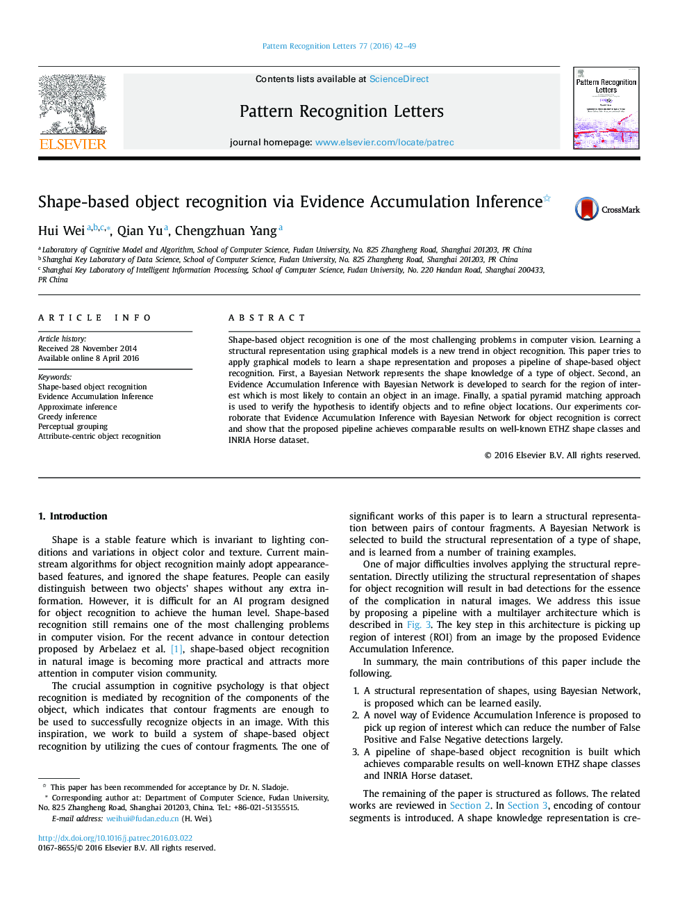 Shape-based object recognition via Evidence Accumulation Inference 