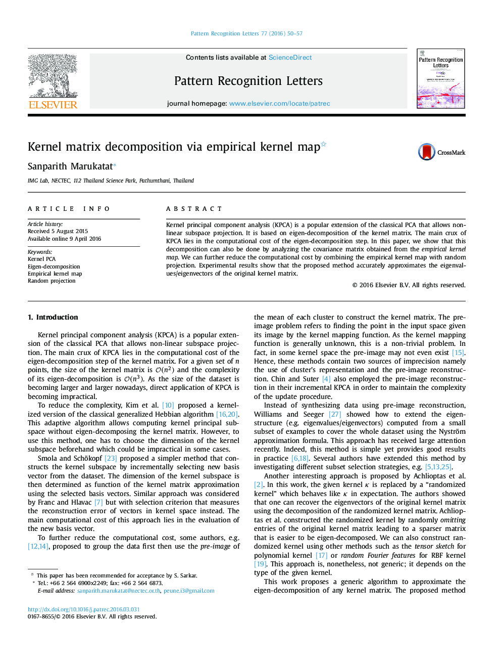 Kernel matrix decomposition via empirical kernel map 