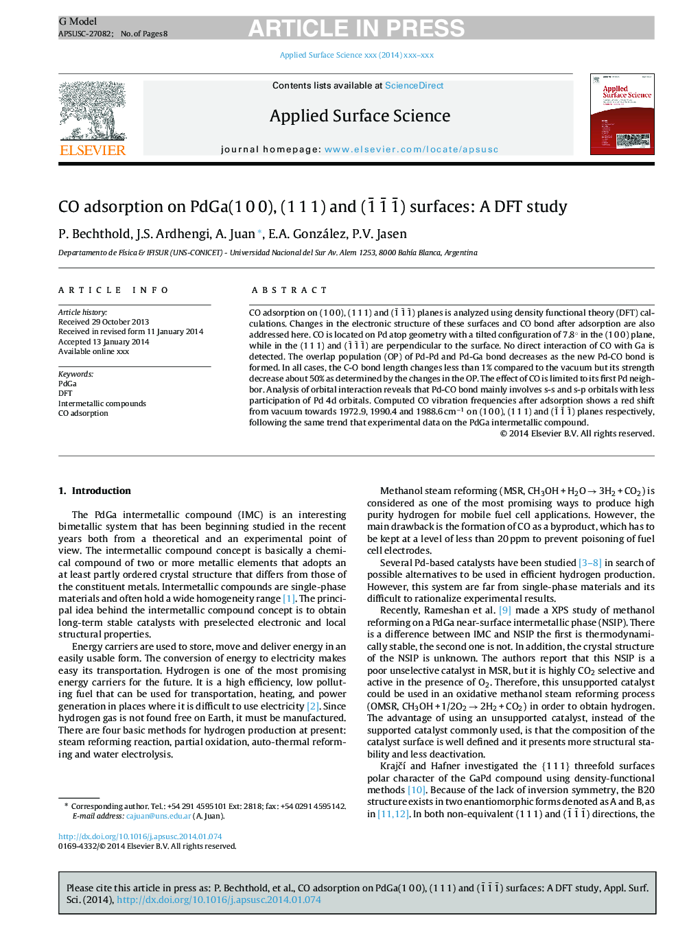 CO adsorption on PdGa(1Â 0Â 0), (1Â 1Â 1) and (1Â¯1Â¯1Â¯) surfaces: A DFT study