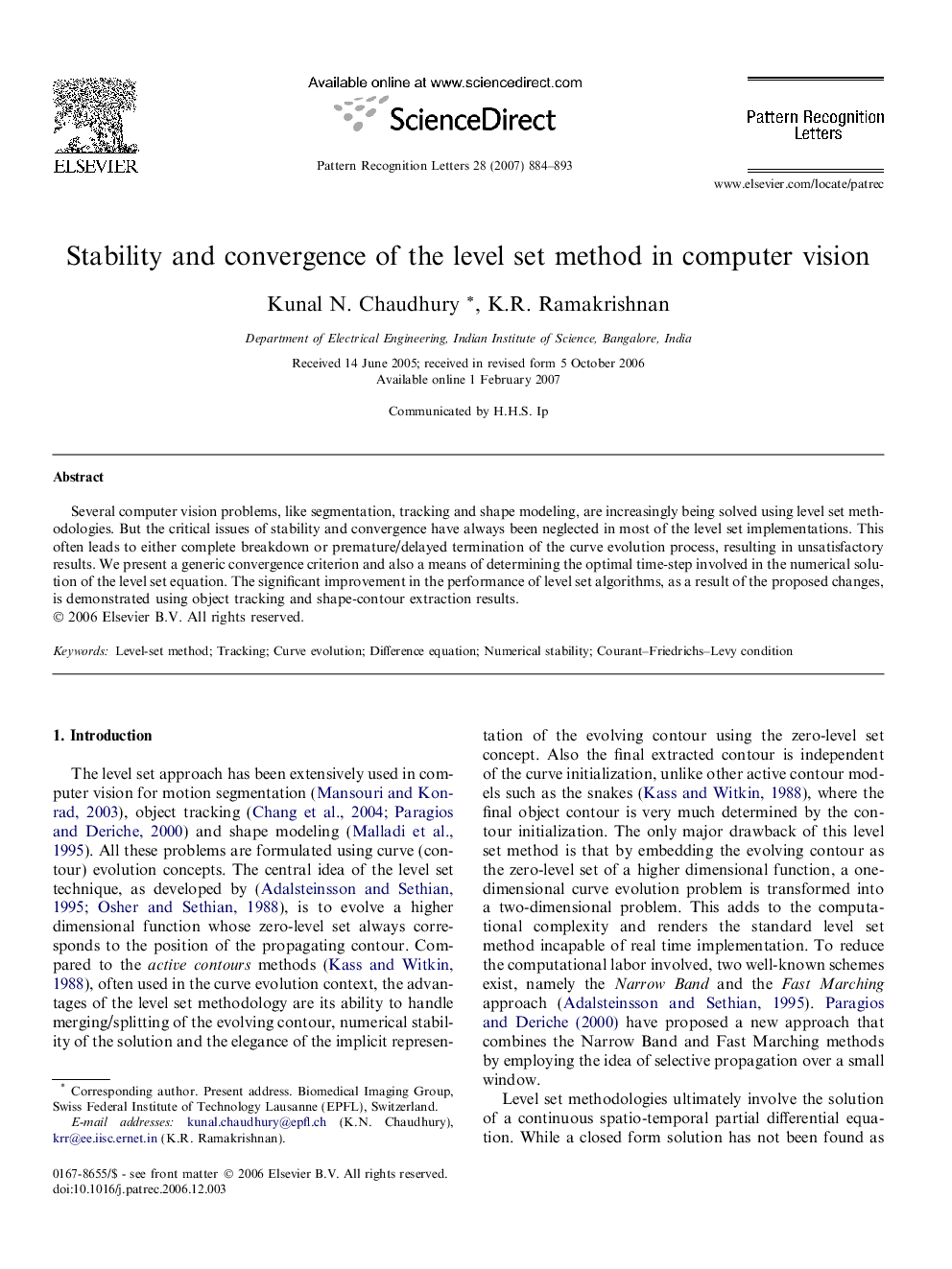 Stability and convergence of the level set method in computer vision